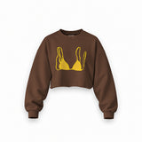 Yellow Bikini Oversize Crop Sweatshirt — Kahverengi — Ön baskı