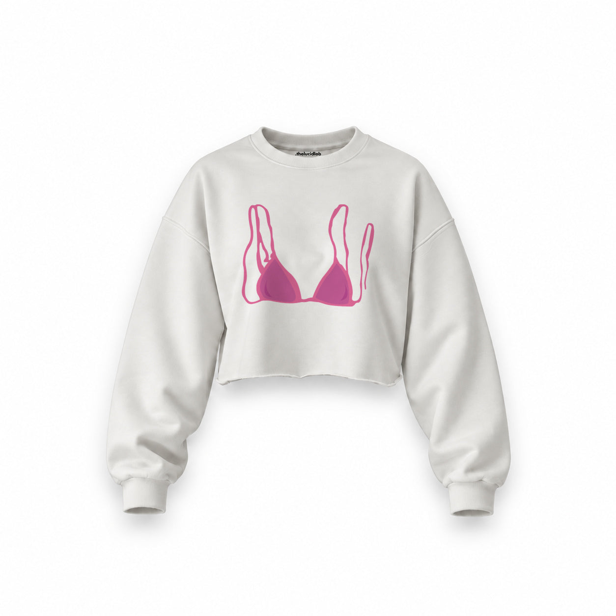Pink Bikini Oversize Crop Sweatshirt — Beyaz — Ön baskı