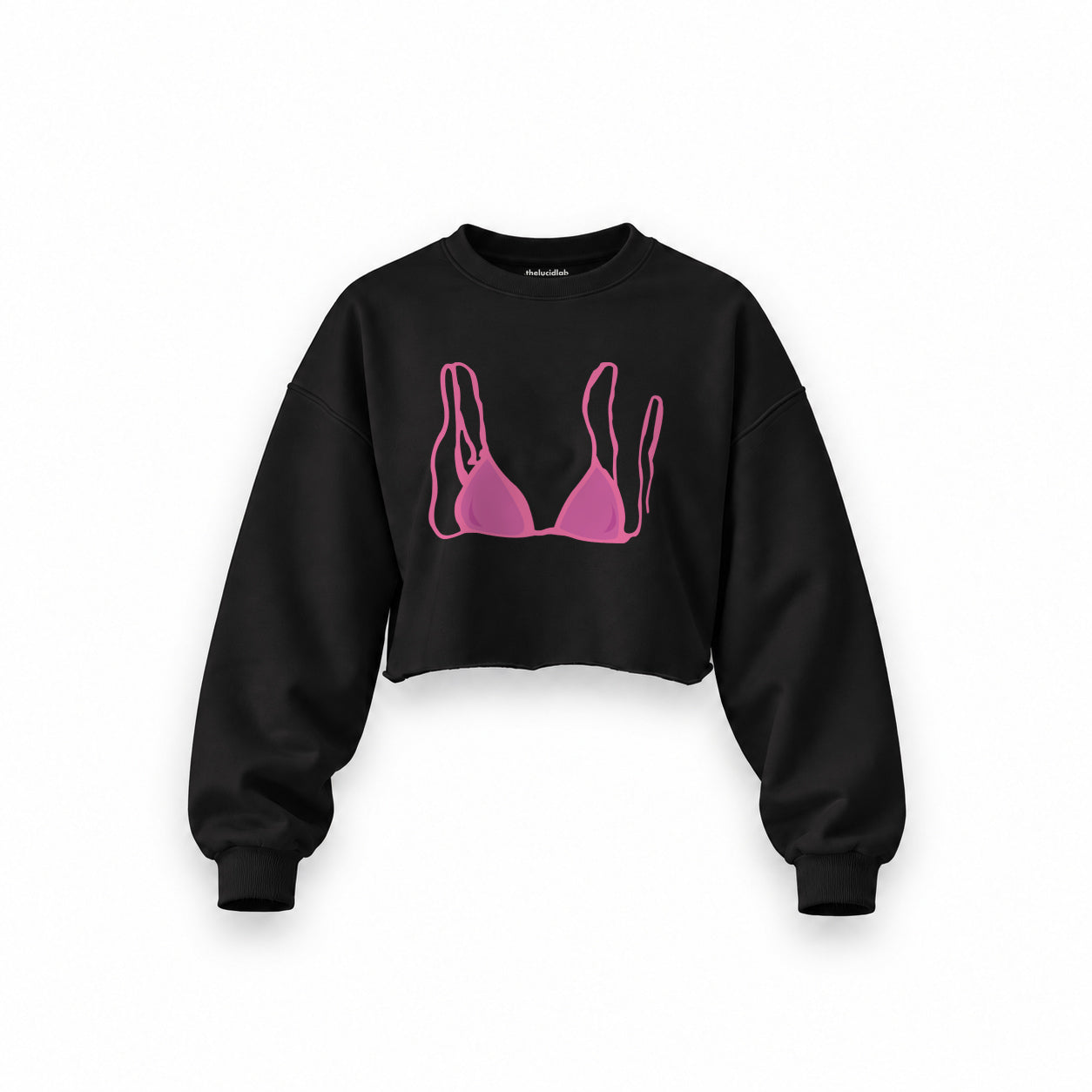 Pink Bikini Oversize Crop Sweatshirt — Siyah — Ön baskı