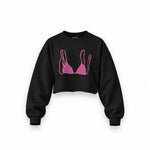 Pink Bikini Oversize Crop Sweatshirt — Siyah — Ön baskı