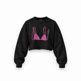 Pink Bikini Oversize Crop Sweatshirt — Siyah — Ön baskı