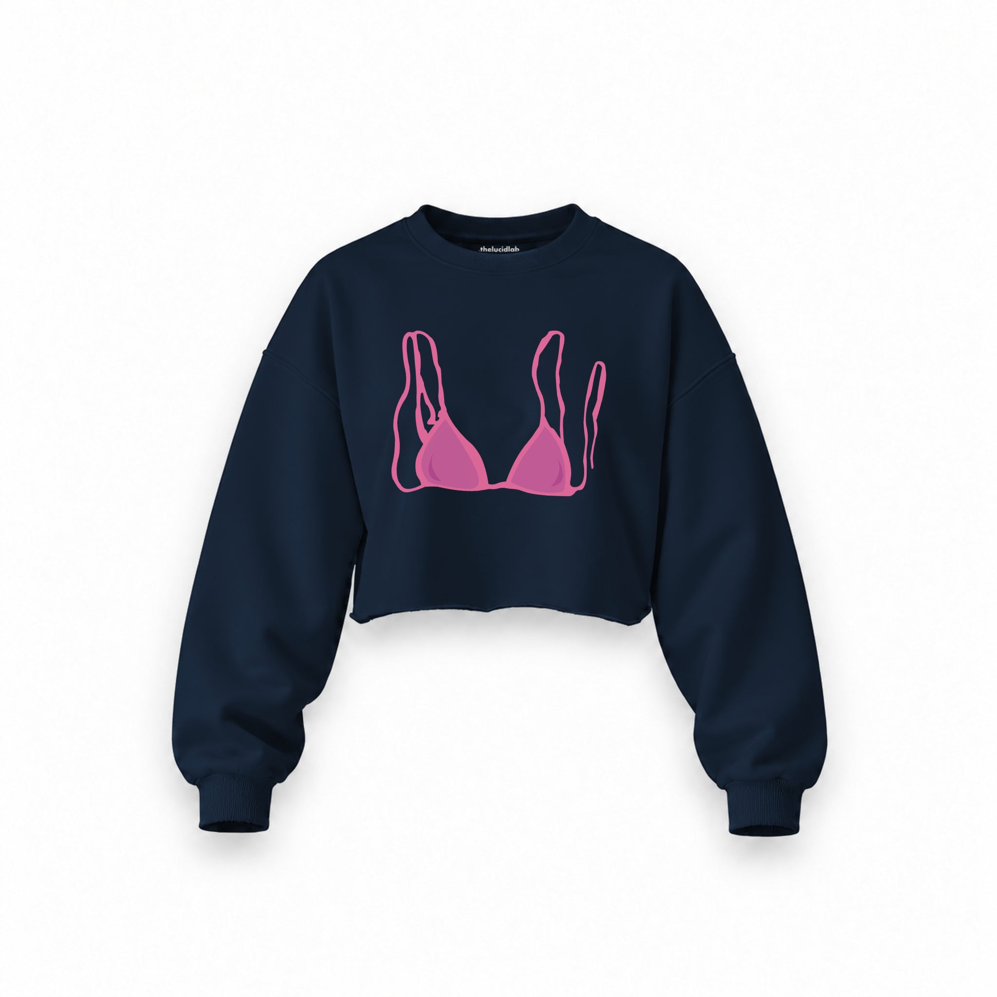 Pink Bikini Oversize Crop Sweatshirt — Lacivert — Ön baskı