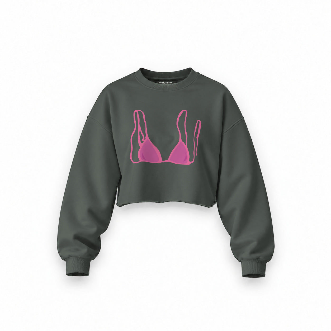 Pink Bikini Oversize Crop Sweatshirt — Antrasit — Ön baskı