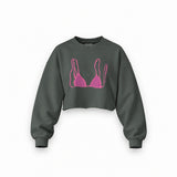 Pink Bikini Oversize Crop Sweatshirt — Antrasit — Ön baskı