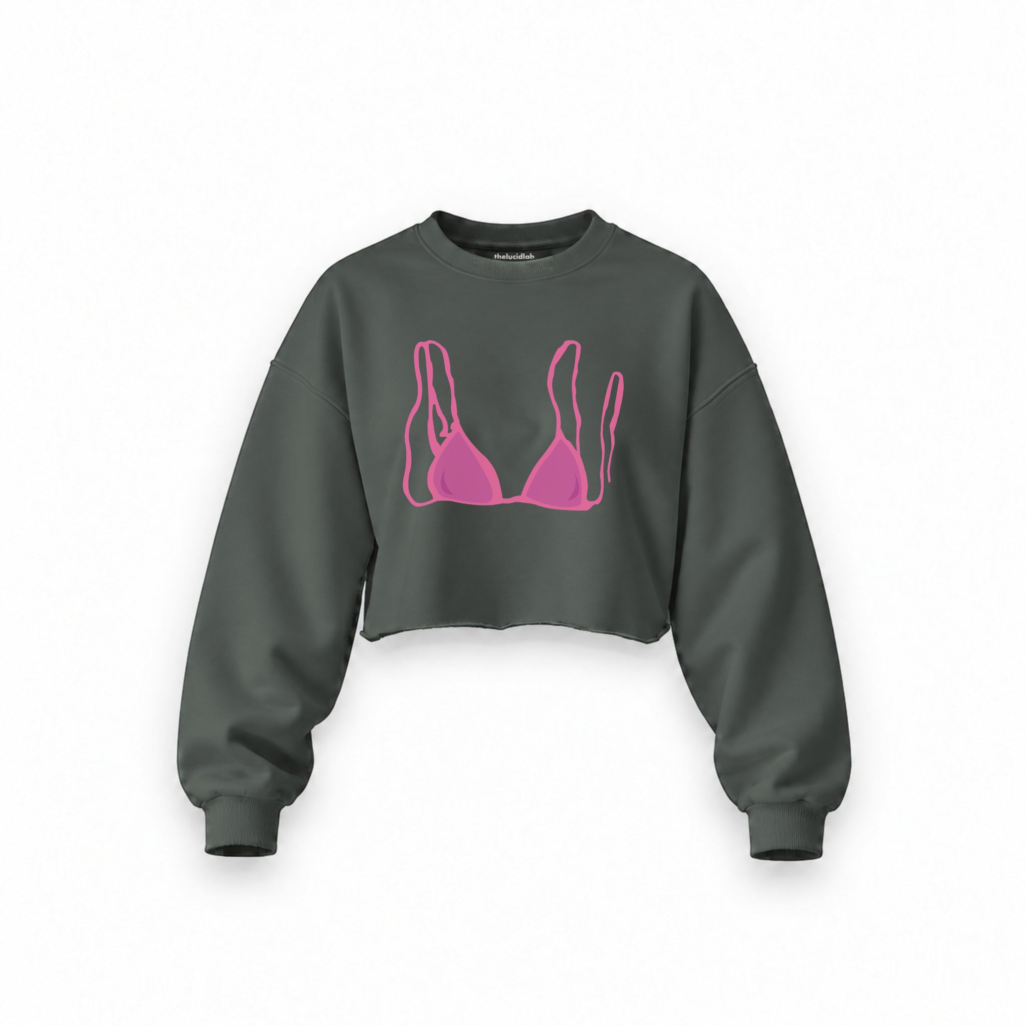 Pink Bikini Oversize Crop Sweatshirt — Antrasit — Ön baskı