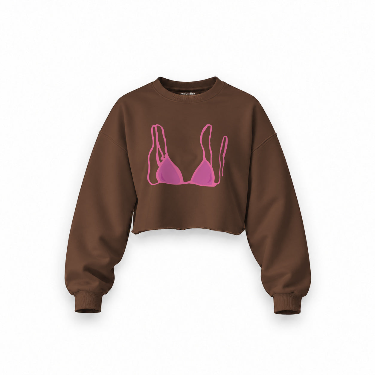 Pink Bikini Oversize Crop Sweatshirt — Kahverengi — Ön baskı