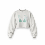 Blue Bikini Oversize Crop Sweatshirt — Beyaz — Ön baskı