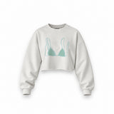 Blue Bikini Oversize Crop Sweatshirt — Beyaz — Ön baskı