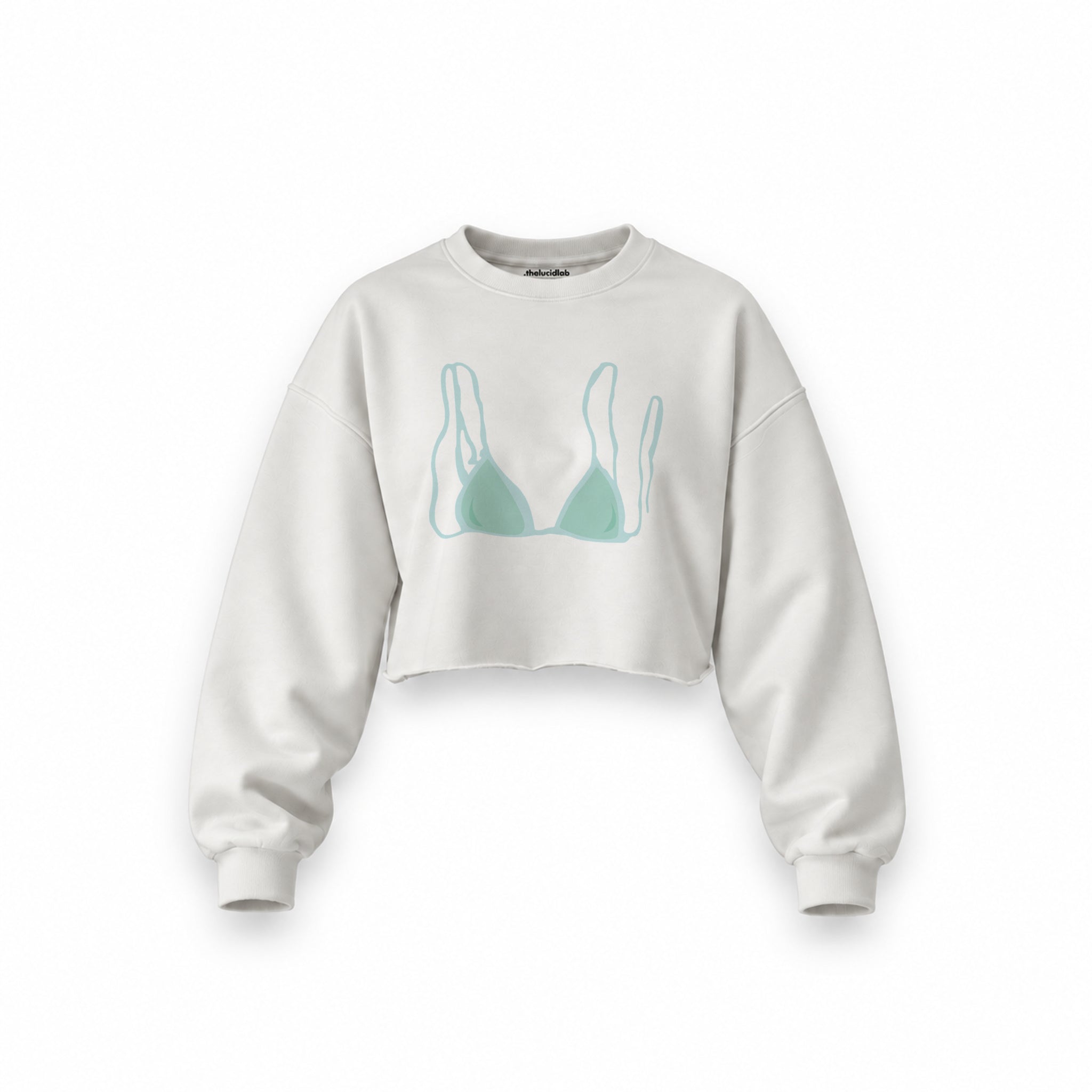Blue Bikini Oversize Crop Sweatshirt — Beyaz — Ön baskı