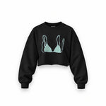 Blue Bikini Oversize Crop Sweatshirt — Siyah — Ön baskı