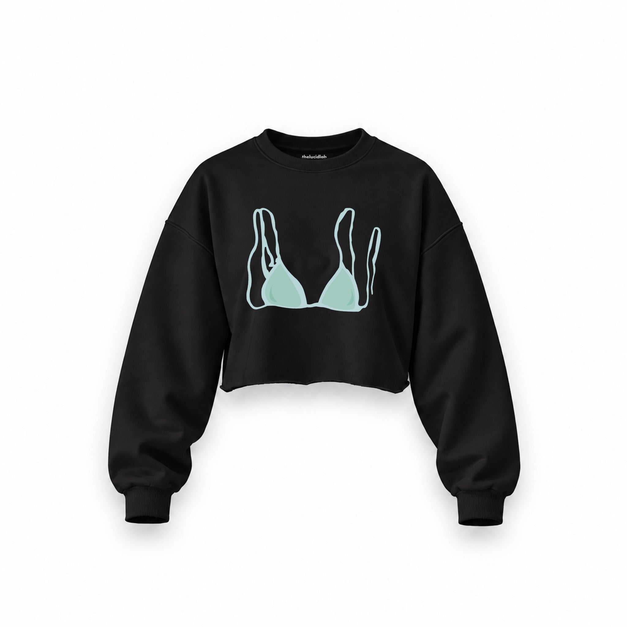 Blue Bikini Oversize Crop Sweatshirt — Siyah — Ön baskı