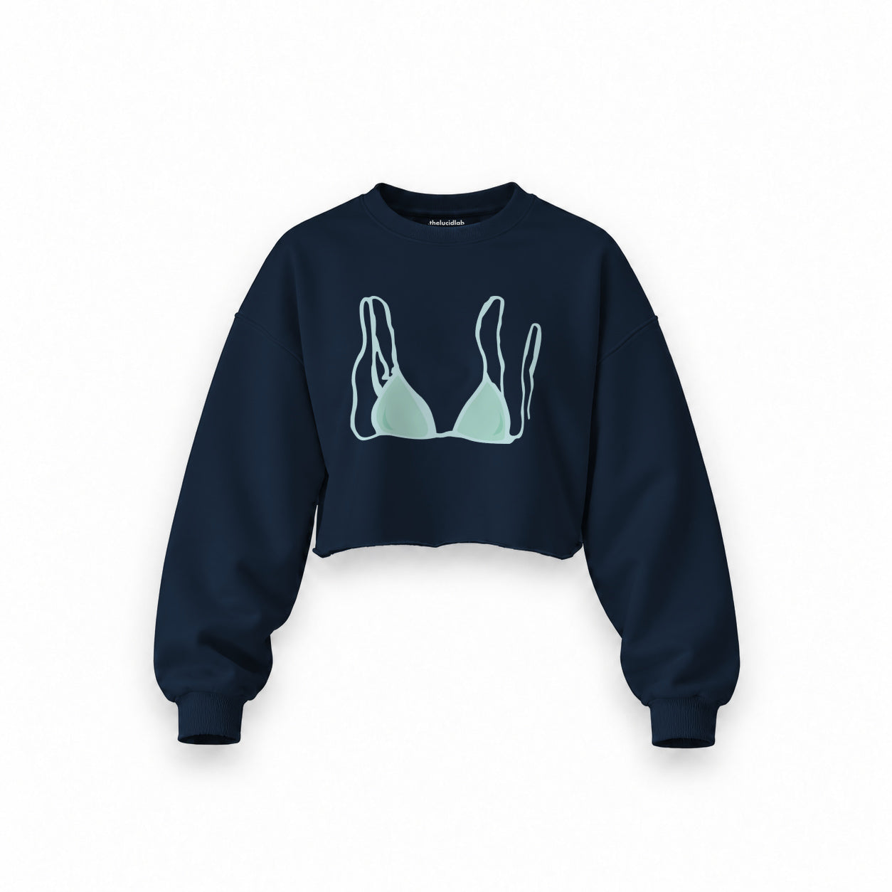 Blue Bikini Oversize Crop Sweatshirt — Lacivert — Ön baskı
