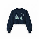 Blue Bikini Oversize Crop Sweatshirt — Lacivert — Ön baskı