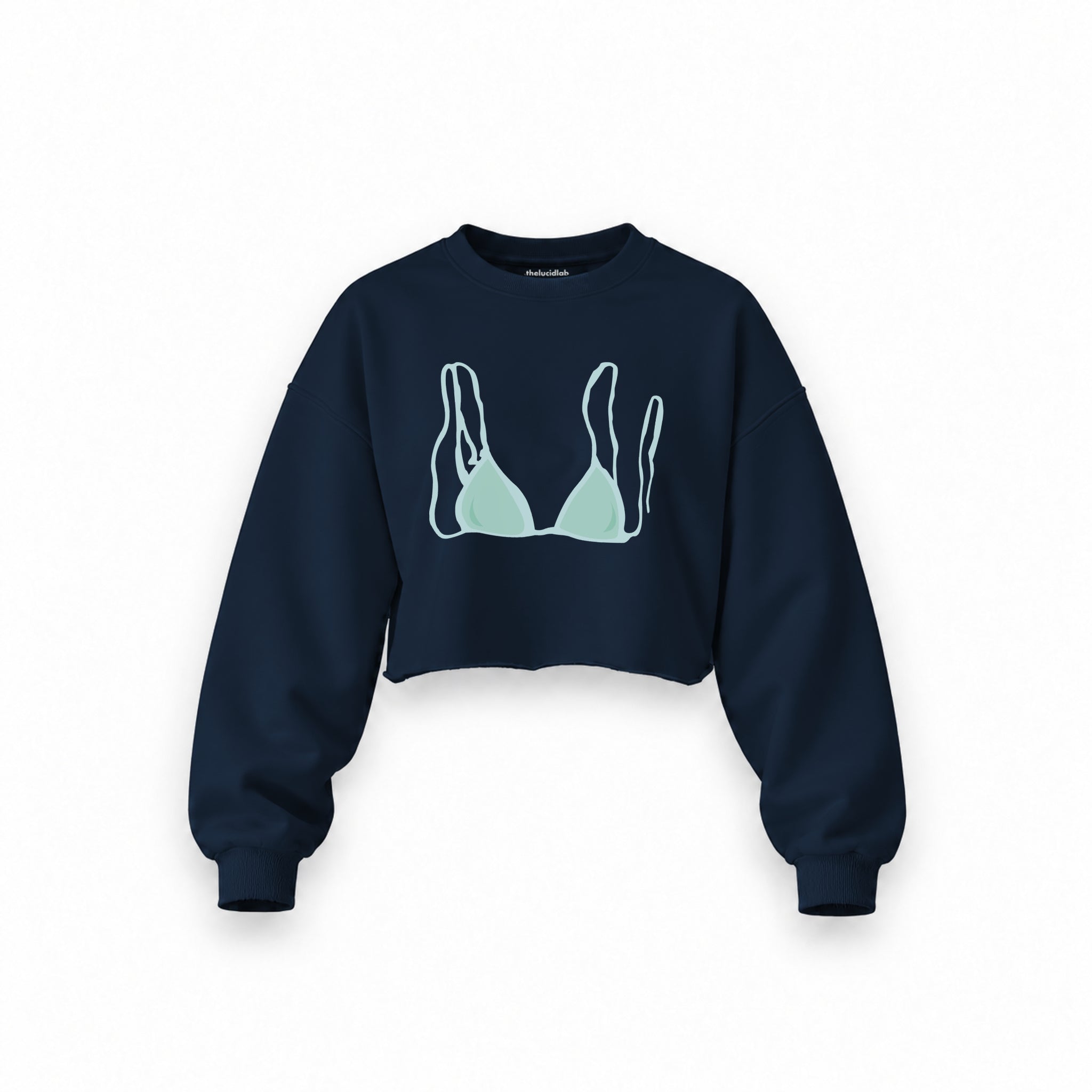 Blue Bikini Oversize Crop Sweatshirt — Lacivert — Ön baskı