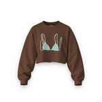 Blue Bikini Oversize Crop Sweatshirt — Kahverengi — Ön baskı