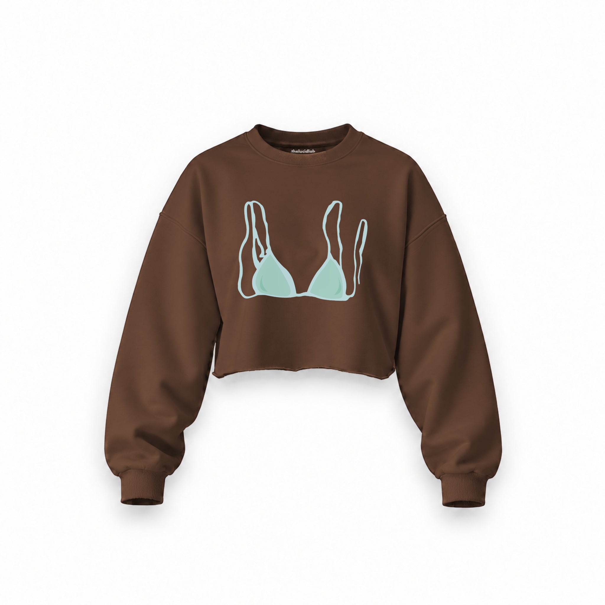 Blue Bikini Oversize Crop Sweatshirt — Kahverengi — Ön baskı