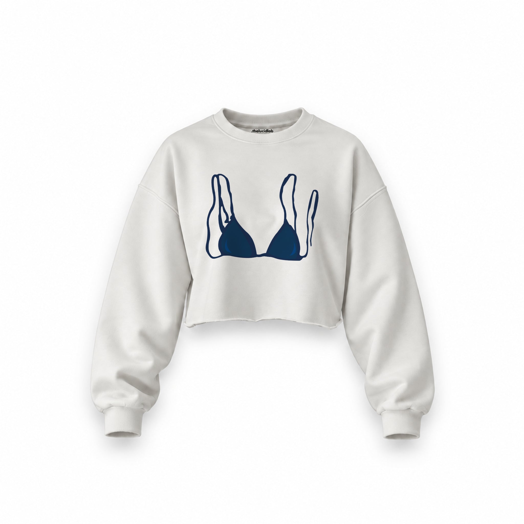 Navy Blue Bikini Oversize Crop Sweatshirt — Beyaz — Ön baskı