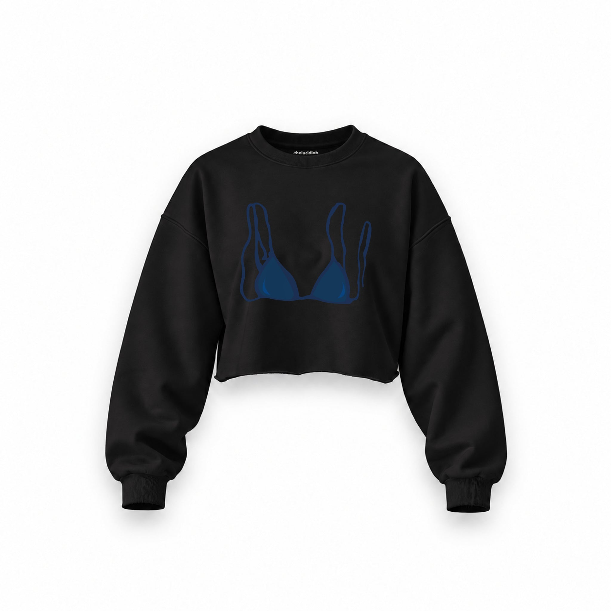 Navy Blue Bikini Oversize Crop Sweatshirt — Siyah — Ön baskı