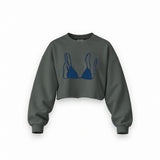 Navy Blue Bikini Oversize Crop Sweatshirt — Antrasit — Ön baskı