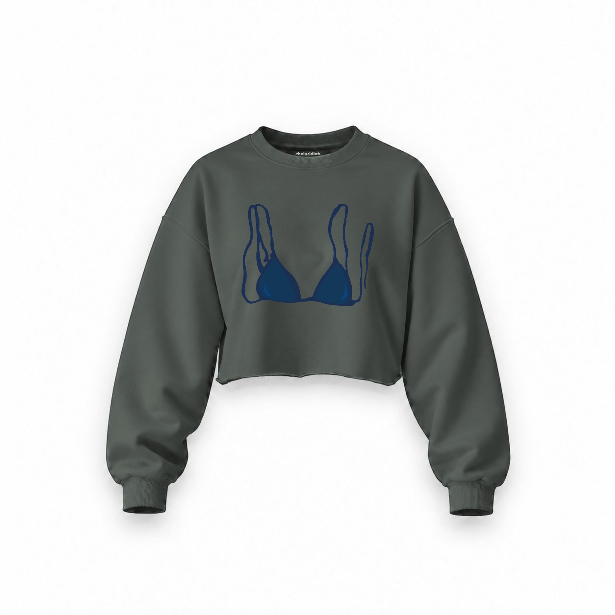 Navy Blue Bikini Oversize Crop Sweatshirt — Antrasit — Ön baskı