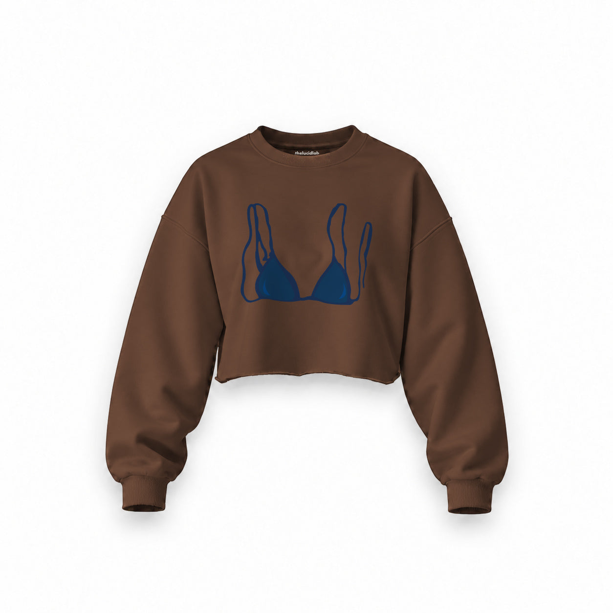 Navy Blue Bikini Oversize Crop Sweatshirt — Kahverengi — Ön baskı