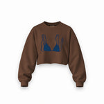 Navy Blue Bikini Oversize Crop Sweatshirt — Kahverengi — Ön baskı