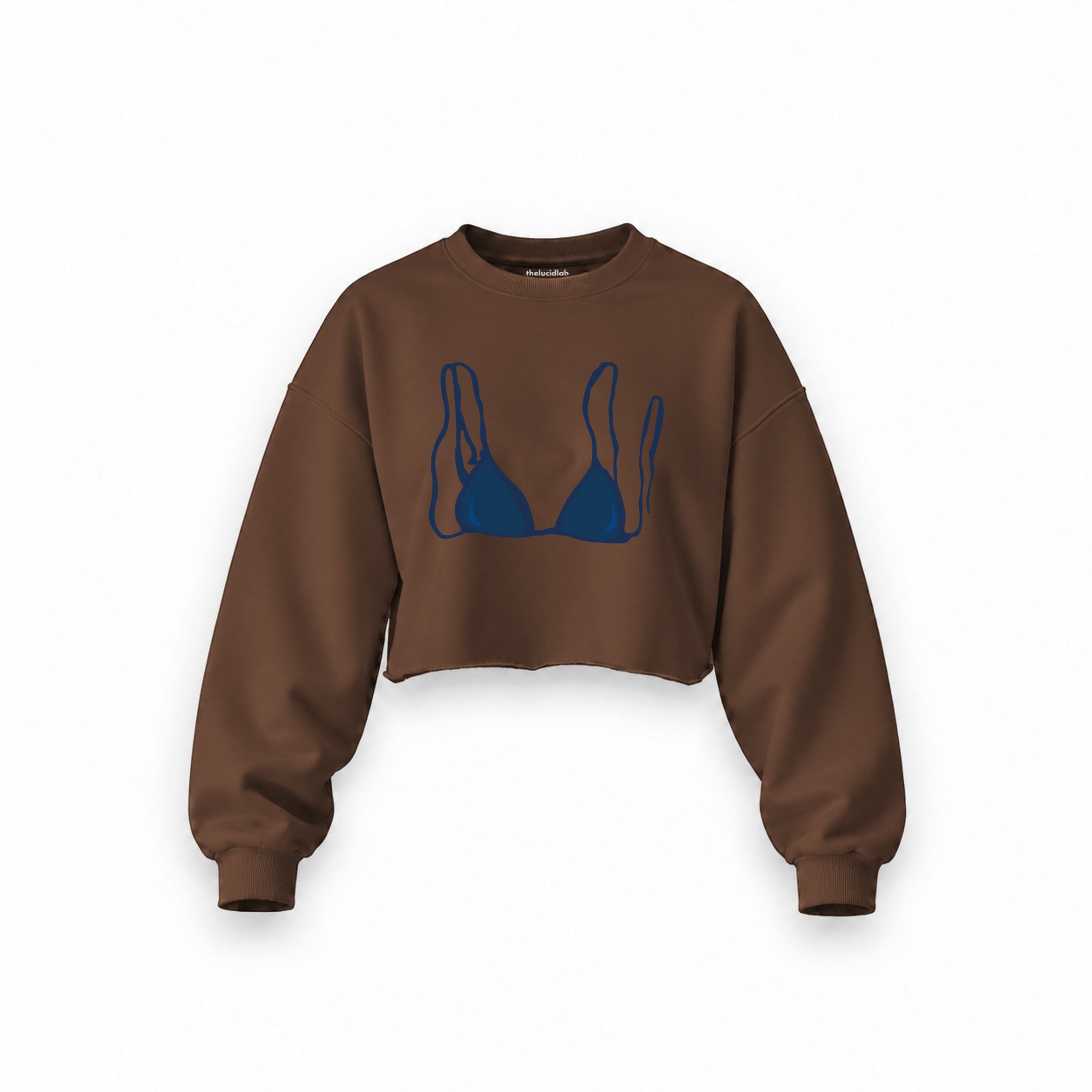 Navy Blue Bikini Oversize Crop Sweatshirt — Kahverengi — Ön baskı