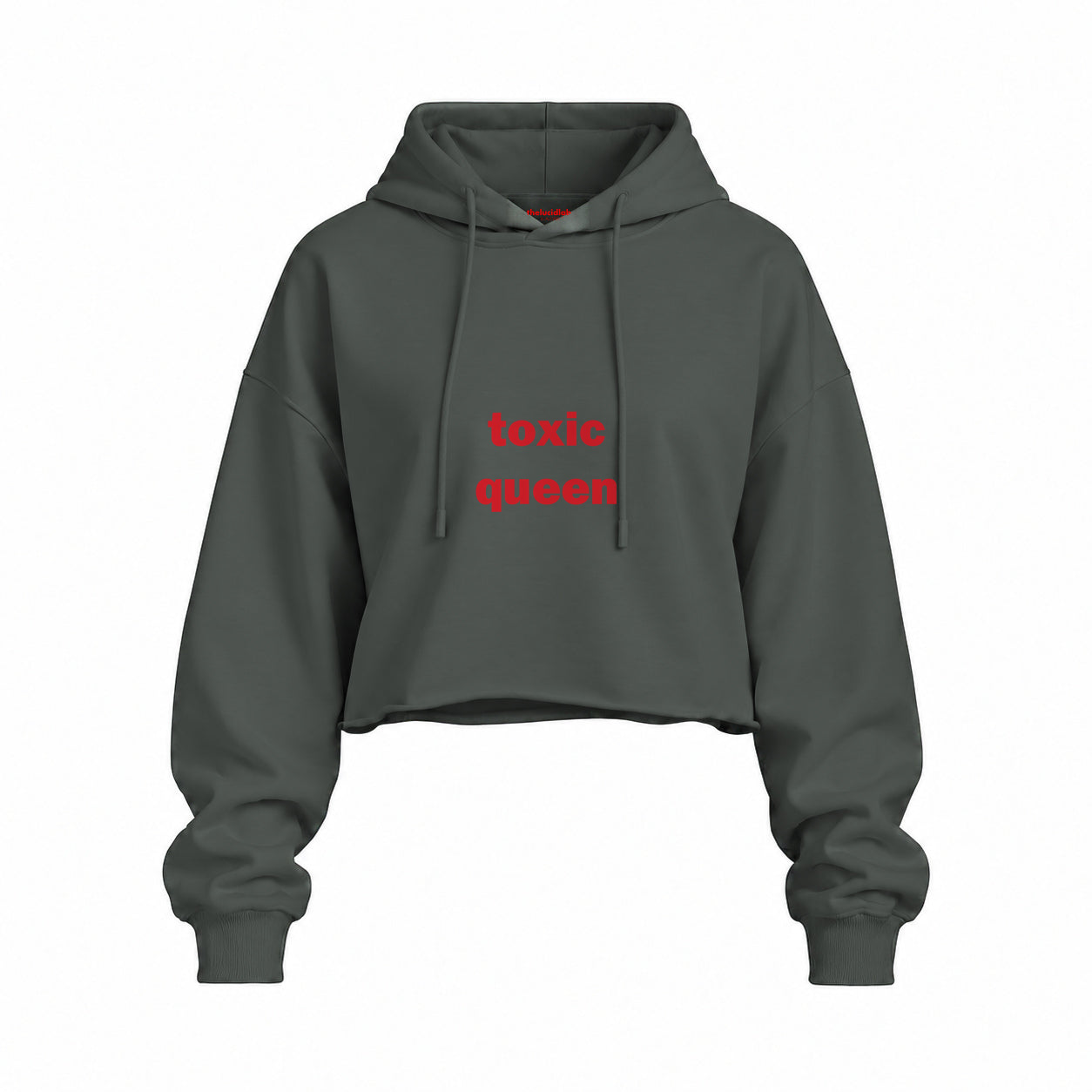 Toxic Queen Oversize Crop Hoodie — Antrasit — Ön baskı