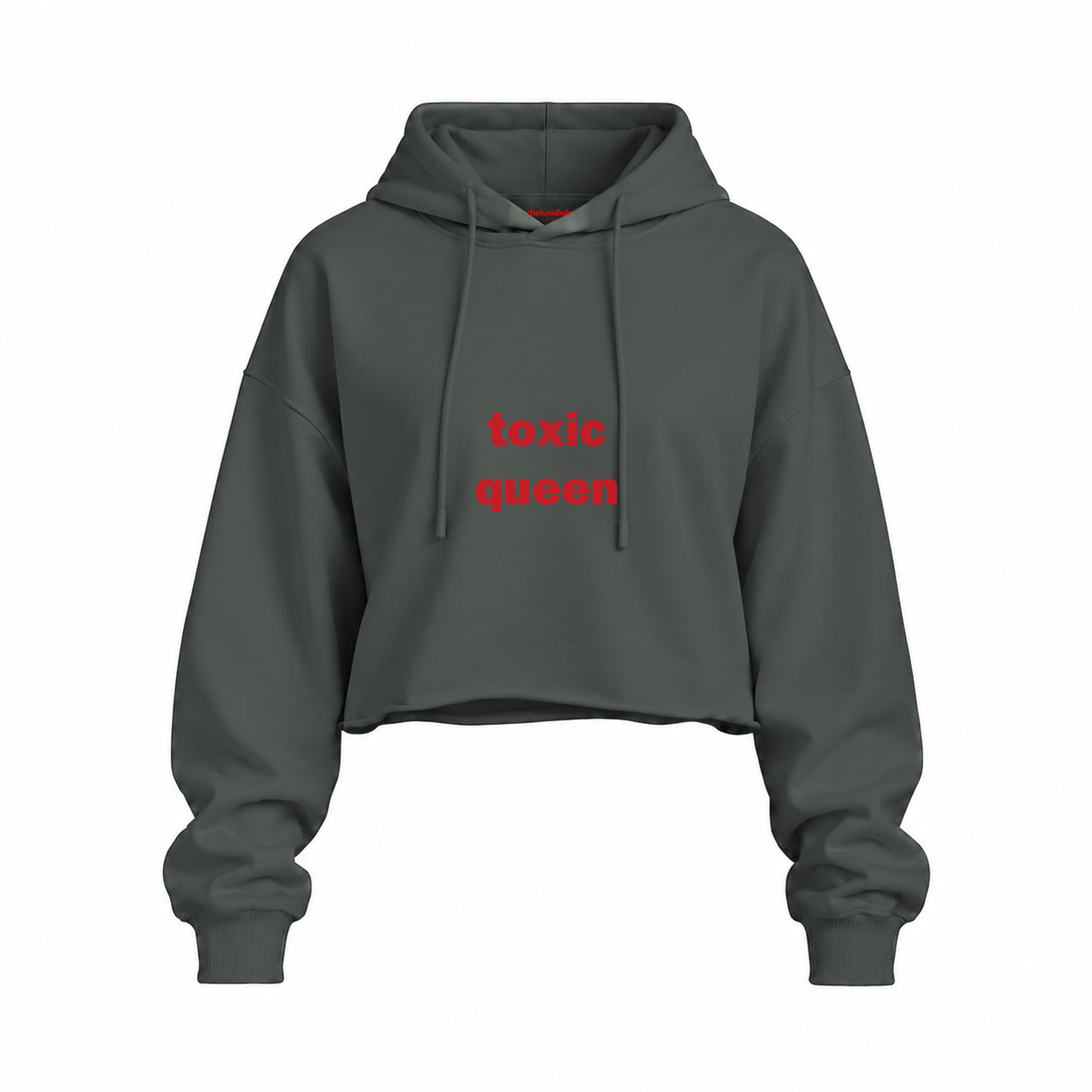 Toxic Queen Oversize Crop Hoodie — Antrasit — Ön baskı