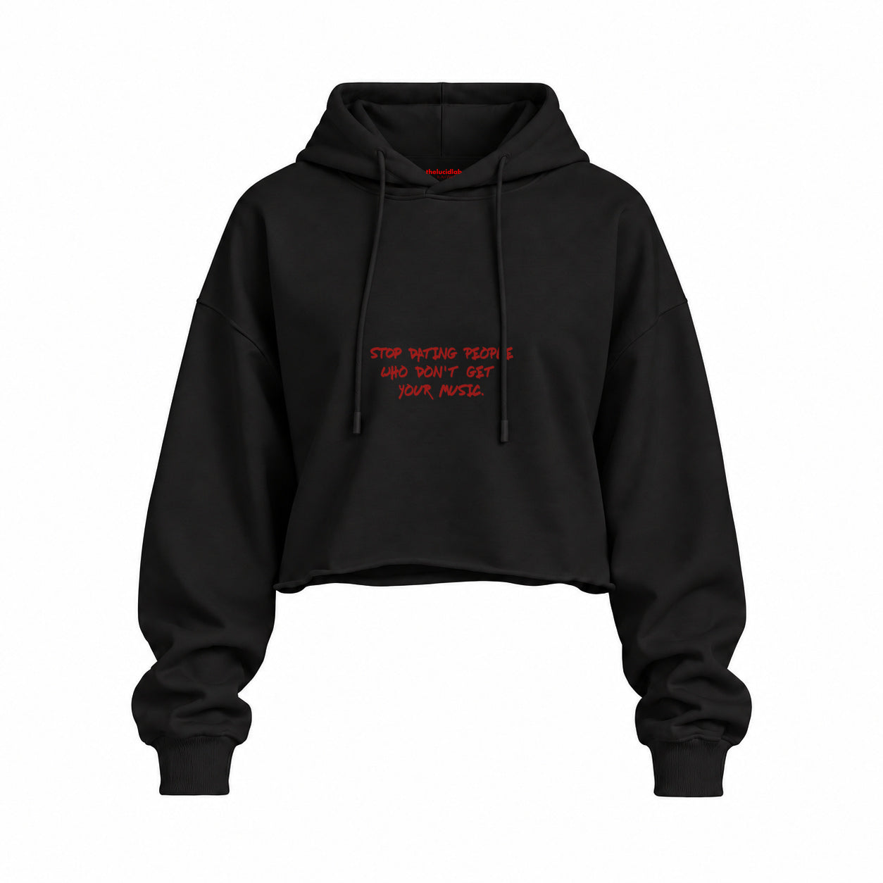 Stop Dating Oversize Crop Hoodie — Siyah — Ön baskı