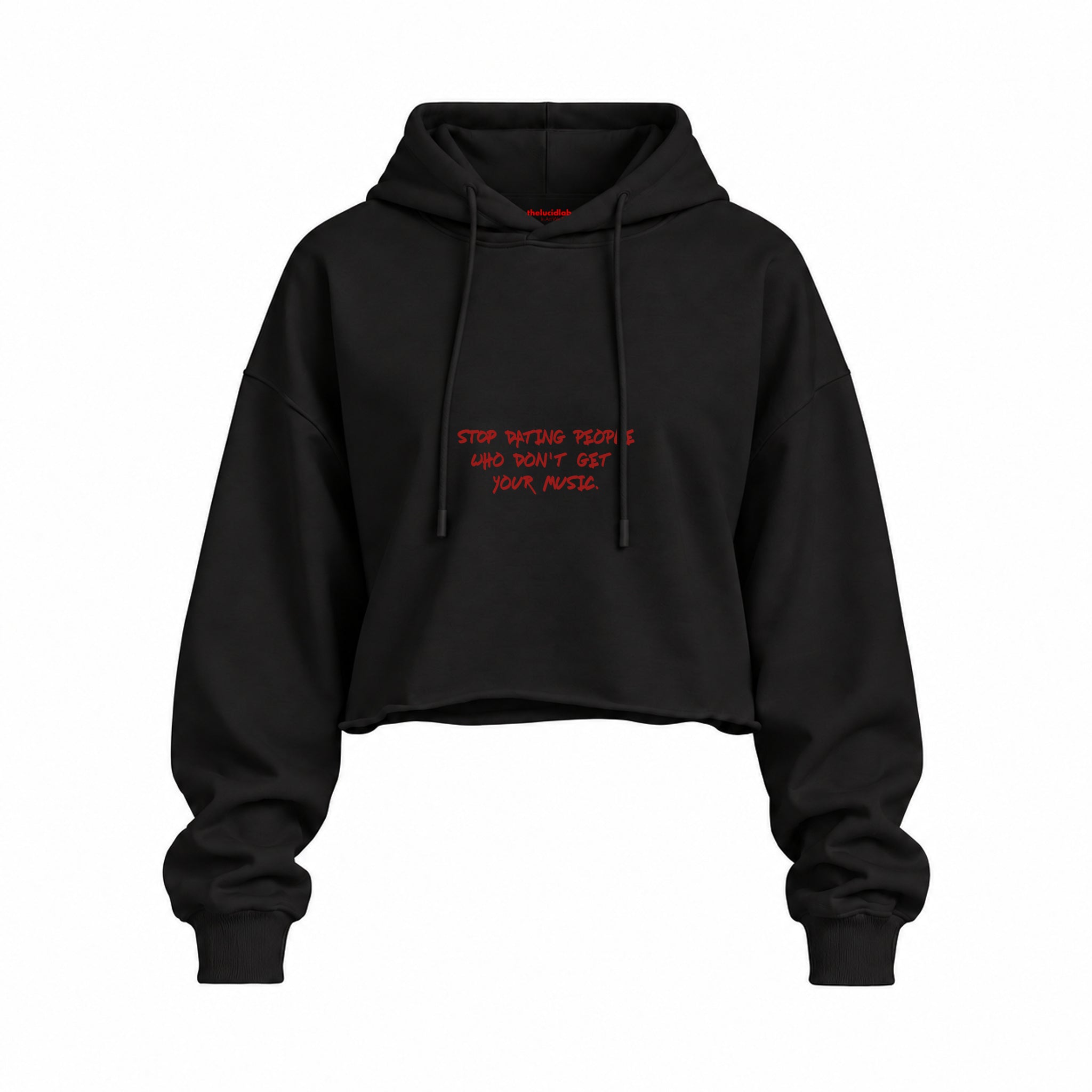 Stop Dating Oversize Crop Hoodie — Siyah — Ön baskı