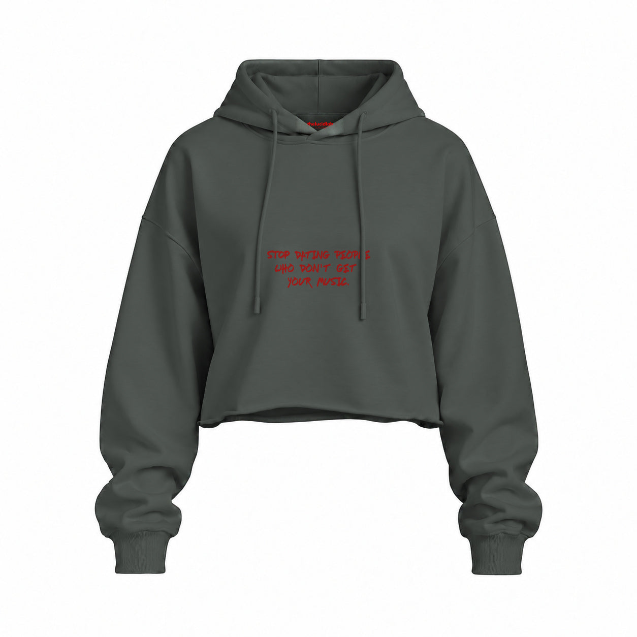 Stop Dating Oversize Crop Hoodie — Antrasit — Ön baskı