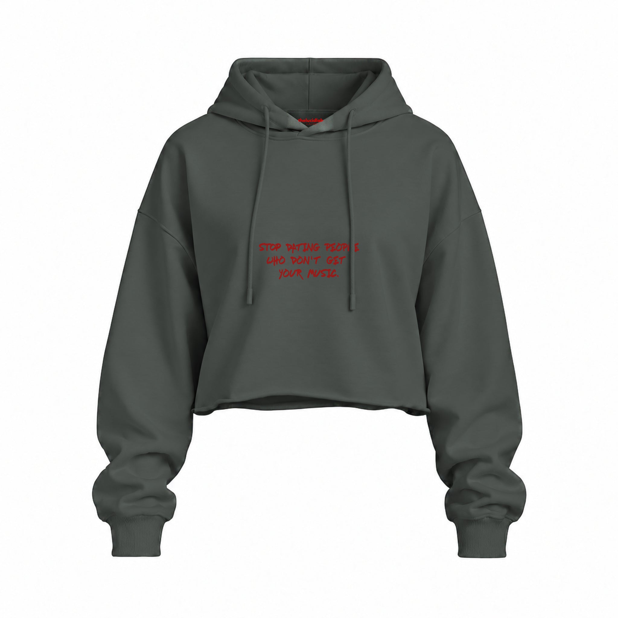 Stop Dating Oversize Crop Hoodie — Antrasit — Ön baskı