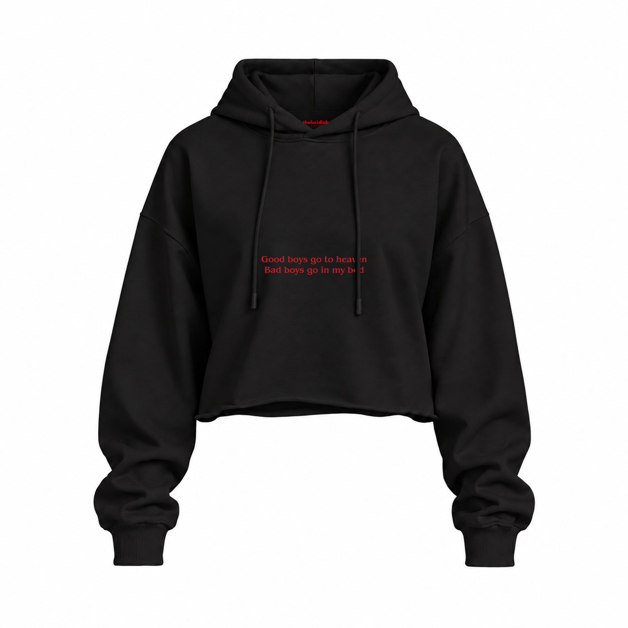 Good Boys & Bad Boys Oversize Crop Hoodie — Siyah — Ön baskı