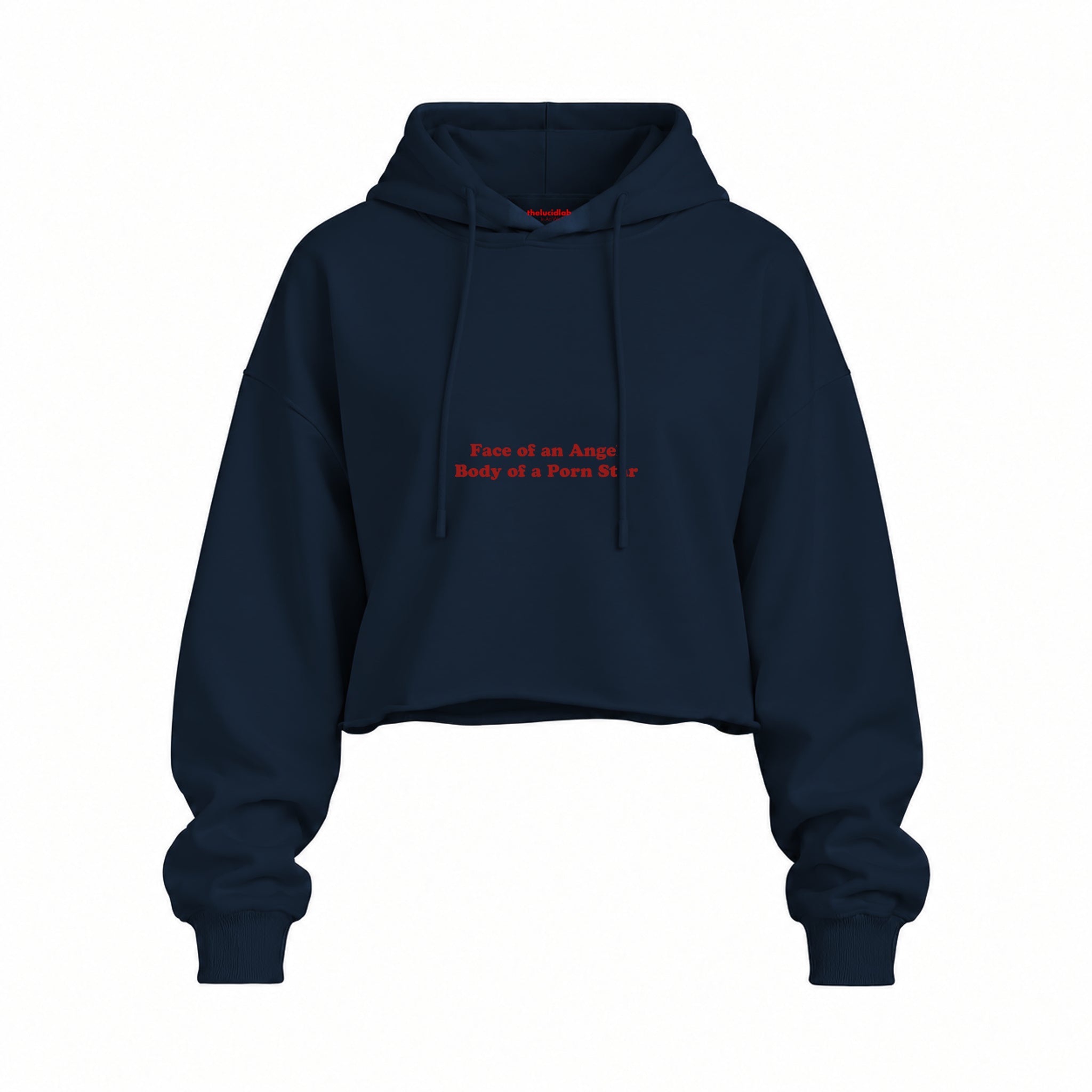 Face & Body Oversize Crop Hoodie — Lacivert — Ön baskı