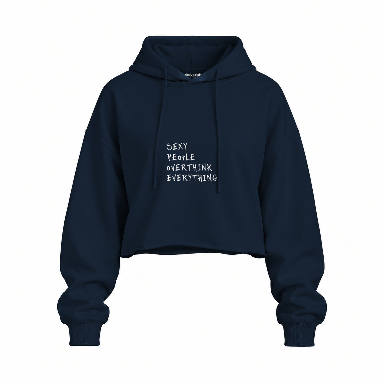 Sexy People Overthink Oversize Crop Hoodie — Lacivert — Ön baskı