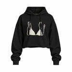 White Bikini Oversize Crop Hoodie — Siyah — Ön baskı