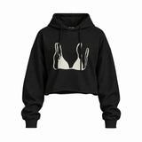 White Bikini Oversize Crop Hoodie — Siyah — Ön baskı
