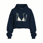 White Bikini Oversize Crop Hoodie — Lacivert — Ön baskı