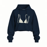 White Bikini Oversize Crop Hoodie — Lacivert — Ön baskı