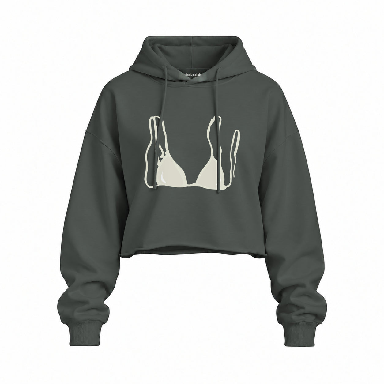 White Bikini Oversize Crop Hoodie — Antrasit — Ön baskı