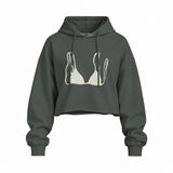 White Bikini Oversize Crop Hoodie — Antrasit — Ön baskı