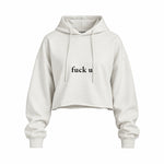 FUCK U Oversize Crop Hoodie — Beyaz — Ön baskı