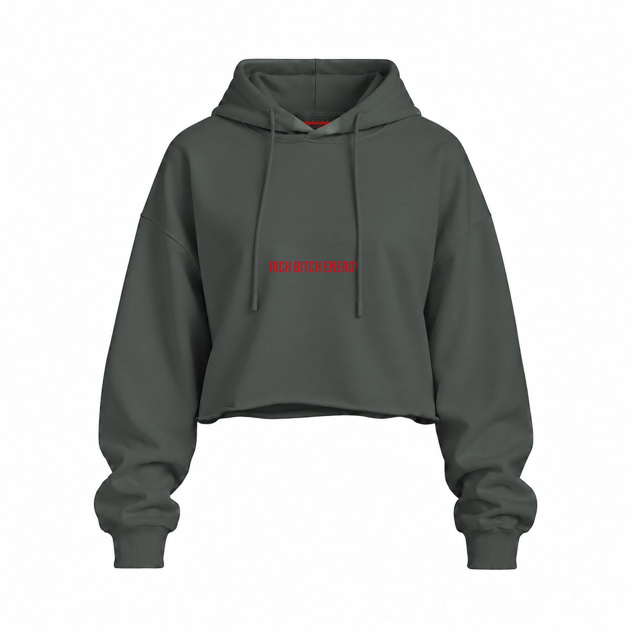 Rich Bitch Energy Oversize Crop Hoodie — Antrasit — Ön baskı