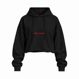 Pussy Airlines Oversize Crop Hoodie — Siyah — Ön baskı
