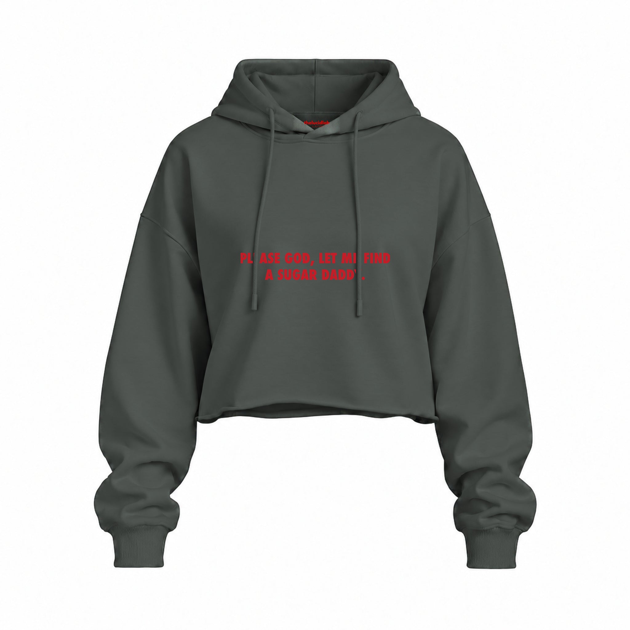 Please God Let Me Find A Sugar Daddy Oversize Crop Hoodie — Antrasit — Ön baskı