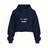 I Love Hot Dads Oversize Crop Hoodie — Lacivert — Ön baskı