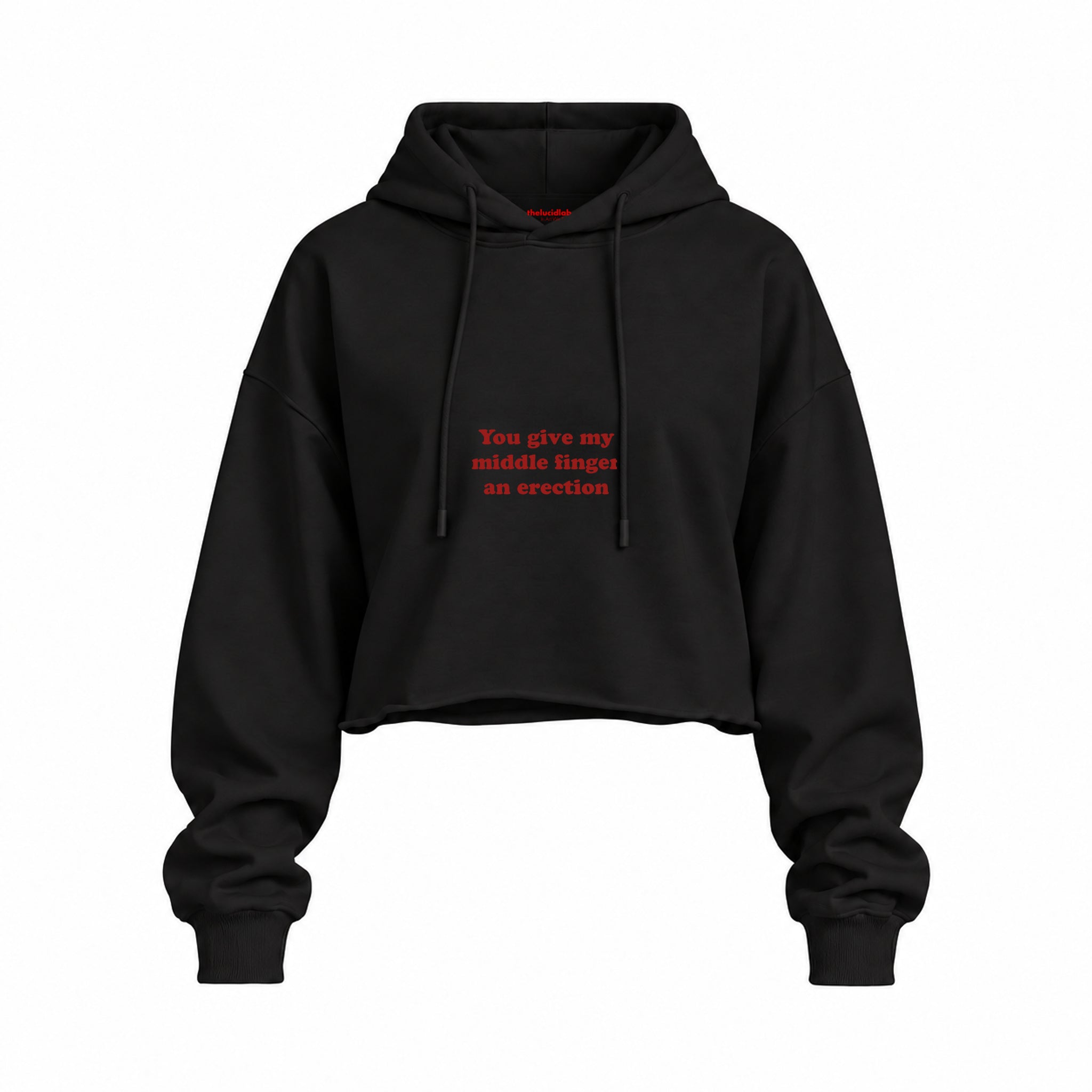 Give My Middle Finger Oversize Crop Hoodie — Siyah — Ön baskı