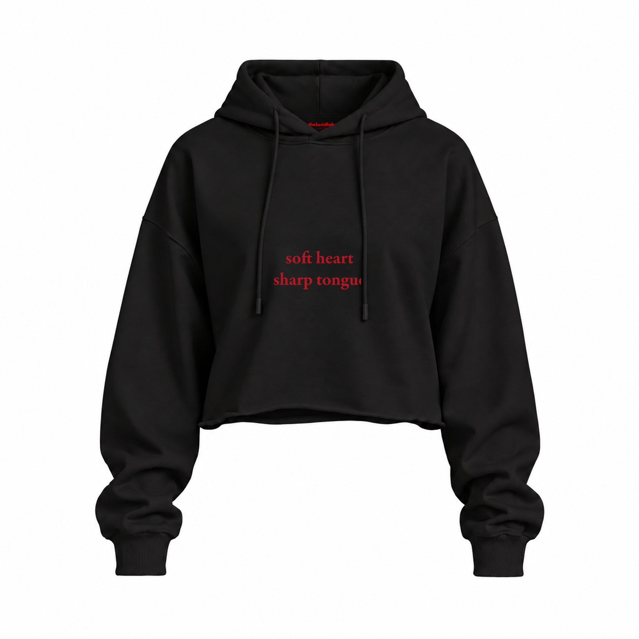 Soft Heart Sharp Tongue Oversize Crop Hoodie — Siyah — Ön baskı
