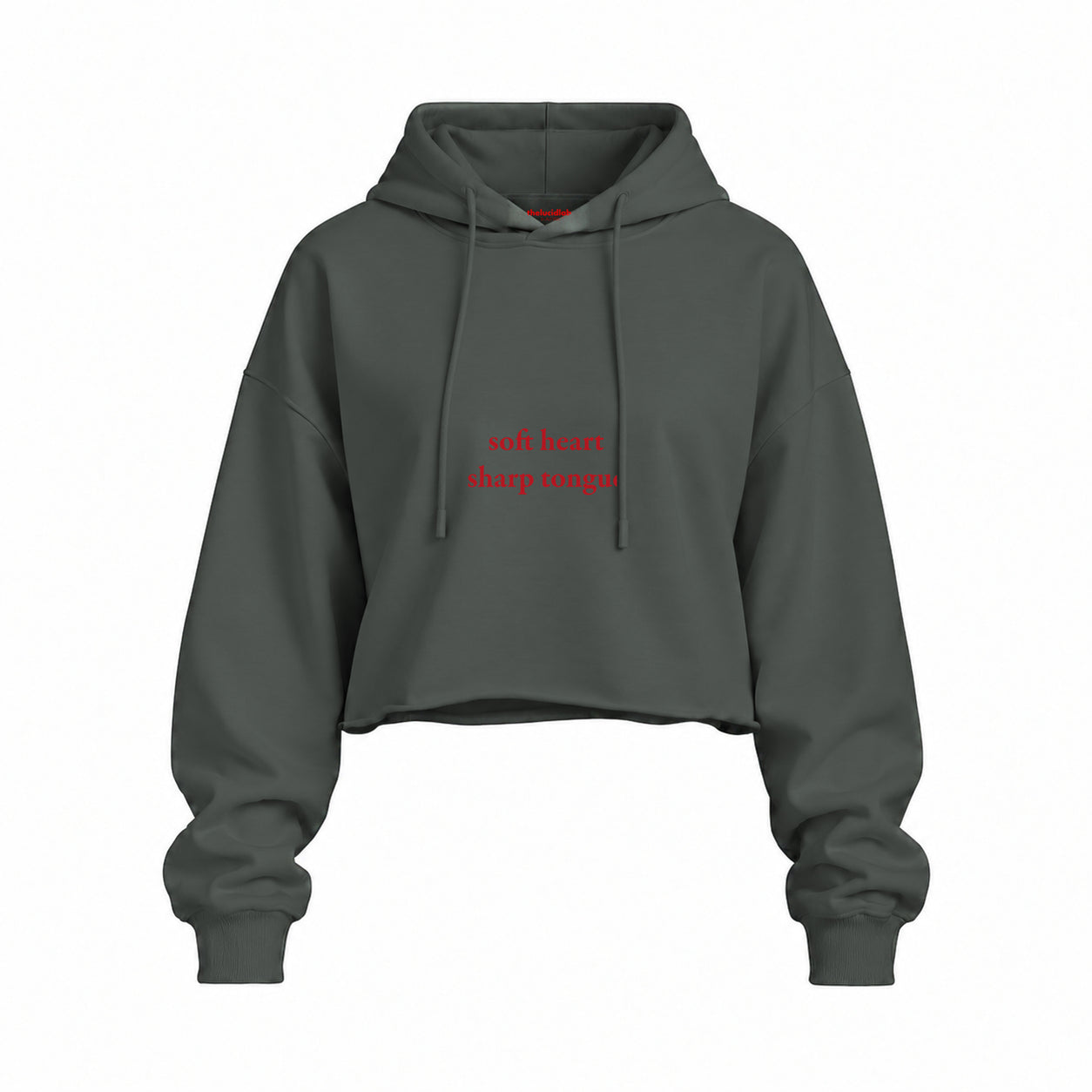 Soft Heart Sharp Tongue Oversize Crop Hoodie — Antrasit — Ön baskı